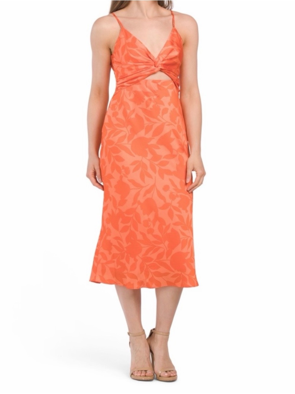 Nine West Twisted Front Coral Midi Dress with Cut Out Size XS